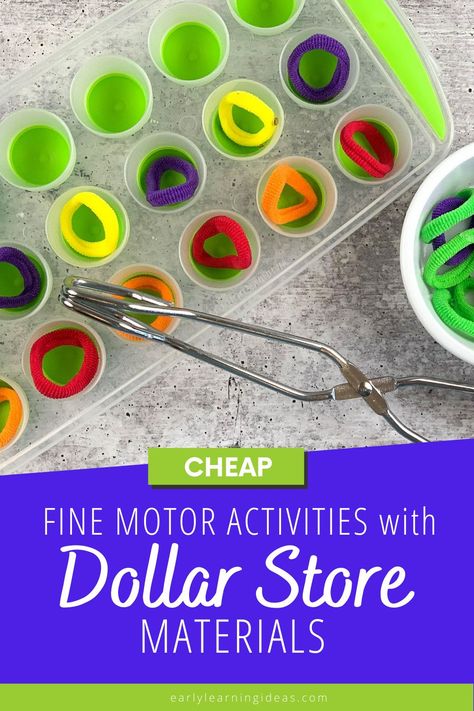 Find ideas for fun and inexpensive dollar store fine motor activities for kids.  Use this list to earn how to make fine motor skills activities for cheap.  Use everyday household items that you can find a Dollar Tree for fine motor learning activities.  Perfect for preschool, pre-k, kindergarten, and occupational therapy classrooms or to do at home.  Spring, summer, winter, and fall, you will find activity ideas, fine motor tools for all seasons.  Click to learn more today. Straw Fine Motor Activities, Occupational Therapy Kindergarten, Dollar Tree Occupational Therapy, Dollar Store Fine Motor Activities, Dollar Tree Fine Motor Activities, School Based Occupational Therapy Interventions, Dollar Tree Activities For Kids, Dollar Tree Preschool, Fine Motor Activities For Preschoolers Occupational Therapy