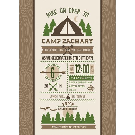 Outdoor Adventure Camping Forest S'mores Sleepover Camp Scout Firepit Campfire Boy Birthday - Printable Customized Invitation by arpartyprintables on Etsy https://www.etsy.com/au/listing/197688623/outdoor-adventure-camping-forest-smores Camping Party Invitations, Campfire Party, Camping Forest, Adventure Party, Camping Birthday Party, Camping Parties, Mom Party, Camping Birthday, Carton Invitation