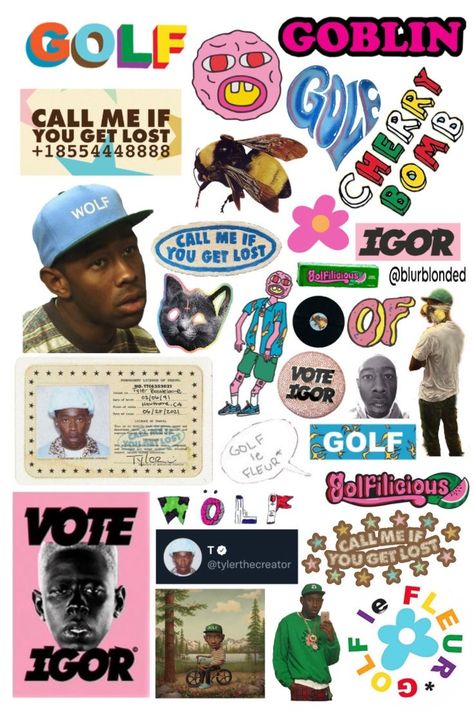 Tyler The Creator Printable, Tyler The Creator Journal, Tyler The Creator Stickers Printable, Music Artist Stickers, Goblin Tyler The Creator, Tyler The Creator Phone Case, Tyler The Creator Stickers, Tyler The Creator Collage, Album Cover Stickers