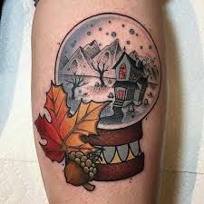 Winter Boston, Fall Tattoos, Snow Tattoo, Boston Tattoo, Globe Tattoos, Autumn Tattoo, Neotraditional Tattoo, Christmas Tattoo, Witch Tattoo