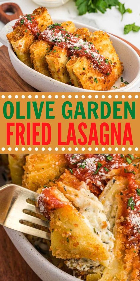 Olive Garden Fried Lasagna Recipe - christmasonadime.com Fried Lasagna, Leftover Lasagna, Vegetarian Alfredo, Lasagna Rolls Recipe, Chicken Lasagna Recipe, Fried Mac And Cheese, Eating On A Dime, Cheesy Appetizer, Lasagna Ingredients