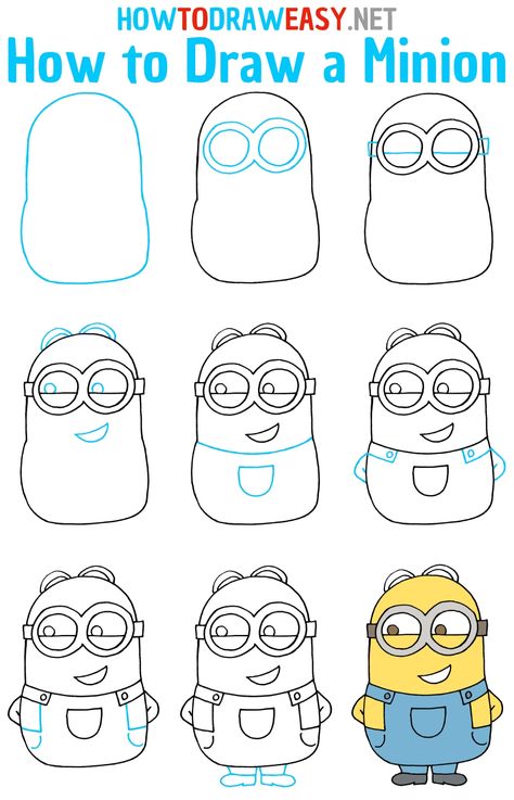 How to Draw a Minion Step by Step #Minion #Drawing #MinionDrawing #HowtoDrawaMinion #EasyDrawings #MinionCartoon #Cartoons #CartoonDrawings #CartoonDrawing #EasytoDraw #HowtoDrawEasy #MinionDrawingTutorial #SimpleDrawings #DrawingforKids #Cartoonish #Art #ArtProject #EasyDrawingsGuides How To Draw A Minion Step By Step Easy, Easy Drawings Minions, Beginner Cartoon Drawing, How To Draw A Minion Easy, Disney Character Paintings Easy, Easy Drawing Characters, How To Draw Minions Step By Step, Easy How To Draw Disney Characters, How To Draw Adults