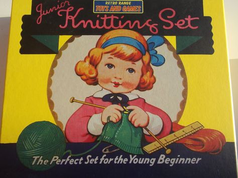 Knitting set for beginners vintage retro toy, Junior knitting set, yarn set of 2 knitting needles wool strings instructions lovely giftbox Garter Stitch Knitting, Miniature Knitting, Art & Craft Kit, Knitting Kit, Knitting Kits, Craft Set, Knitting For Kids, Retro Toys, Business For Kids