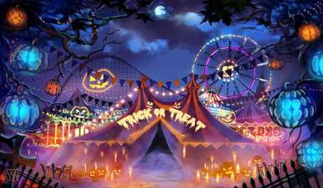 Halloween Town Concept Art, Fantasy Carnival Art, Carnival Artwork, Halloween Land, Carnival Images, Carnival Background, Circus Music, Deodorant Powder, Halloween Circus