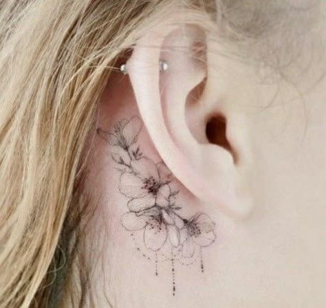 Ear Tats, Behind The Ear Tattoos, Tattoo Drawing Ideas, Mandala Flower Tattoos, Behind Ear Tattoos, Orchid Tattoo, Tattoos For Women Flowers, Ear Tattoos, Small Flower Tattoos