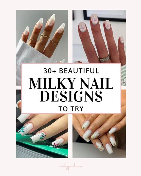 Milky White Spring Nails, Milky White Nails With Design French, Milky Pink Nails With Design, White Easter Nails, Milky Nail Designs, Milky Nail Art, Milky Nails With Design, Milky White French Tip Nails, Milky White Nail Art