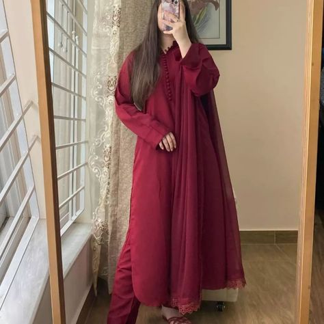 3 piece stitched georgette maroon dress is available in our store. DM for order/details @xarnish_store #XarnishLaunch #xarnish #clothingbrand #clothes #smallbusiness #dressoftheday #ootd #womenentrepreneurs #womeninbusiness #womenempowerment #outfit #casual #casualchic #ethnicwear #india #bridalsarees #branding #fashiondesigner #fashionblogger #fashion #blogger #blog #lifestyle #instadaily Eid Kurti Designs, Pant Kurti, Best Indian Wedding Dresses, Brunette Aesthetic, Simple Dress Casual, Girl Dps, Desi Outfits, Designer Outfit, Simple Kurta Designs