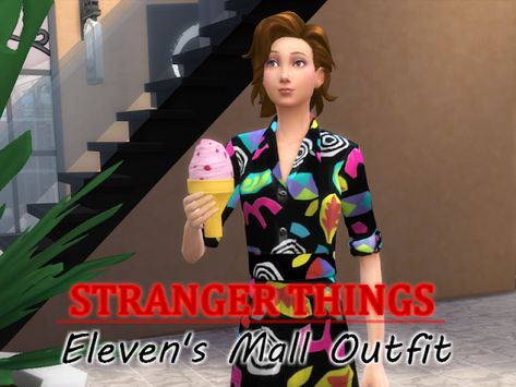 Sims 4 CC Stranger Things Eleven's Mall Outfit Sims 4 Cc Stranger Things, Sims 4 Stranger Things Cc, Around The Sims 4, Cc Packs, Stranger Things Outfit, Mall Outfit, Pelo Sims, Sims 4 Cc Shoes, Sims 4 Cc Skin