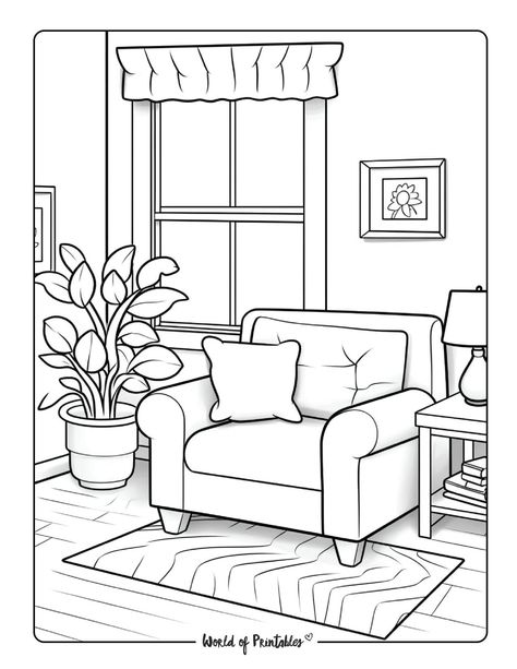 Room Coloring Pages, Easy Coloring Pages For Kids, Relaxing Corner, Relaxing Coloring Pages, Drawing Colouring, Tablet Drawing, Free Coloring Pages For Kids, Cozy Bedrooms, Coloring Contest