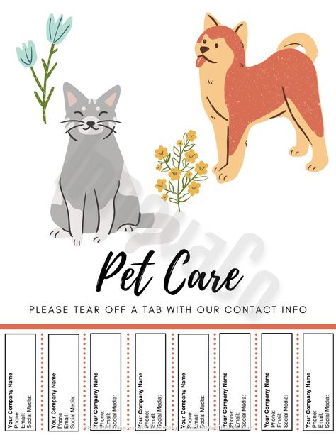 Pet Care Tear Off Flyer, Pet Sitting Tear Off Flyer, Dog Walking Tear Off Flyer, Editable PDF - Easy to Edit Contact Info Tear Tabs Pet Sitting Flyer, Pet Sitting Business Cards, Tear Off Flyer, Dog Posters, Pet Sitting Business, Pet Businesses, Dog Wash, Tear Off, Dog Poster