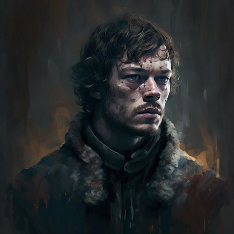 Theon Greyjoy Fan Art, Asoiaf Oc, Theon Greyjoy, Hbo Series, A Song Of Ice And Fire, Portrait Art, Swords, Game Of Thrones, Concept Art