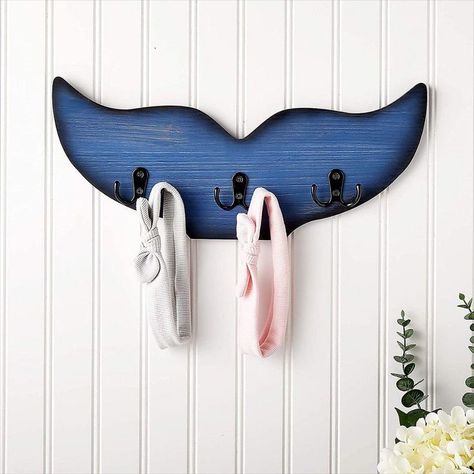 Whale Tail Wall Hook for Nursery, Nautical Home Decor (15.5 x 6.75 x 1 in, Blue) Sea Bathroom Decor, Nursery Nautical, Nursery Crafts, Nautical Aesthetic, Sea Nursery, Nautical Home Decor, Ocean Wall Decor, Decorative Wall Art, Business Decor