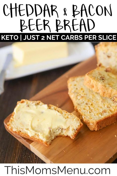 This Bacon Cheddar Beer Bread is the perfect savory keto bread! Keto beer bread makes a great low carb snack or base for the perfect sandwich! #ketobread #beerbread Keto Beer, Keto Bread Almond Flour, Cheddar Beer Bread, Coconut Flour Cake, Oopsie Bread, Easy Keto Bread Recipe, Cheesy Pull Apart Bread, The Perfect Sandwich, 90 Second Keto Bread