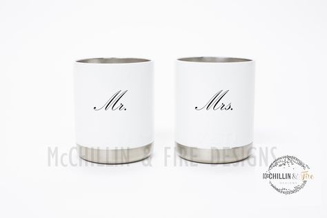 Wedding - YETI LOWBALL - White Powder coated - $55 a piece. Decals -$7 www.facebook.com/mcchillinandfire Wedding Yeti, Yeti Lowball, Fire Designs, Yeti Rambler, White Powder, Powder Coating, Powder Coated, Place Card Holders, Tableware