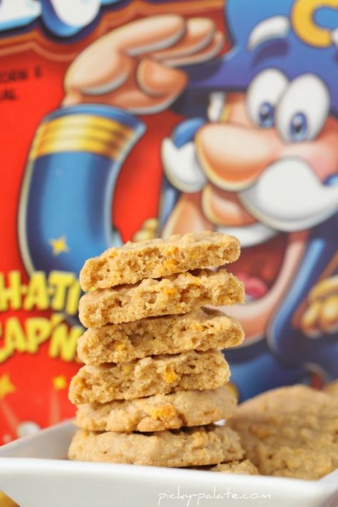 Captain Crunch Cereal, Cap'n Crunch, Crunch Cookies, Captain Crunch, Picky Palate, Cereal Cookies, Crunch Recipe, Capn Crunch, Chewy Peanut Butter Cookies