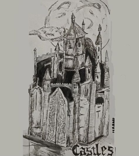 Realistic Castle Drawing, Sketch Of Castle, Lil Peep Castles Drawing, Drawings Of Castles Sketches, Castle Ink Drawing, Castle Drawing, Drawing Sketches, Castle, Drawings