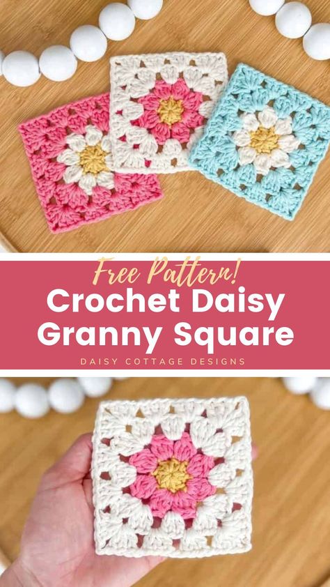 Ditsy Daisy Granny Square, Girly Granny Square, Small Flower Granny Square, Crochet Baby Granny Square Blanket, Crocheted Granny Squares, Daisy Granny Square Pattern Free, Cute Granny Squares Free Pattern, Free Pattern Granny Squares, Simple Granny Square Crochet Pattern