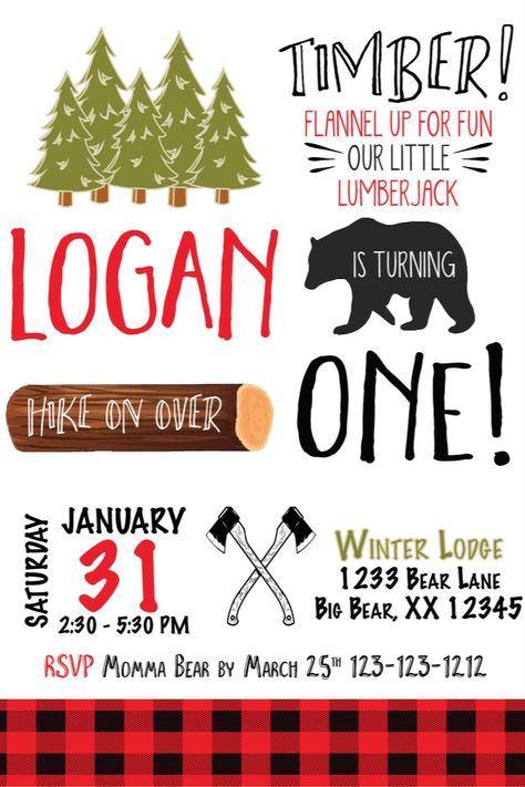 Lumberjack personalized Invitation, Buffalo Plaid Invite, Wilderness Bear Invitation, Rustic Invite First Birthday Wild One, Lumberjack Birthday Invitation, Lumberjack Theme, Birthday Wild One, Wild One First Birthday, Lumber Jack, Invitation First Birthday, Lumberjack Baby Shower, Lumberjack Baby