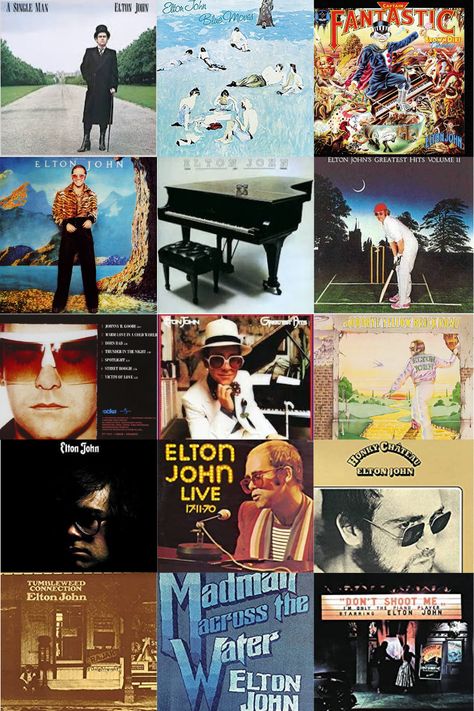 We all like to look at the old album covers of our favourite bands and artists. Here is a look at Elton John album covers. Pop over to my 70s website for track listings etc. Elton John Album Covers / Elton John songs /Elton John https://musicofthe70s.co.uk/ Elton John Aesthetic Wallpaper, Elton John Wallpaper, Elton John Album Covers, 70s Album Covers, Old Album Covers, 80s Album Covers, Benny And The Jets, 70s Rock Music, Elton John Songs