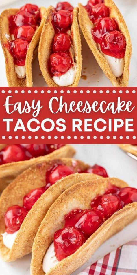 Taco Cheesecake, Strawberry Cheesecake Tacos, Cheesecake Tacos, Cheesecake Strawberries, Mini Lemon Cheesecakes, Mini Strawberry Cheesecake, Dessert Taco, Mexican Treats, Beaux Desserts