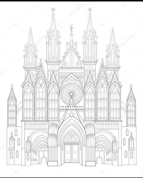 Gothic Buildings Drawing, Cologne Cathedral Drawing, Gothic Architecture Drawing Sketch, Chapel Drawing, Buildings Drawings, Gothic Architecture Drawing, Gothic City, Art Buildings, Perspective Photos