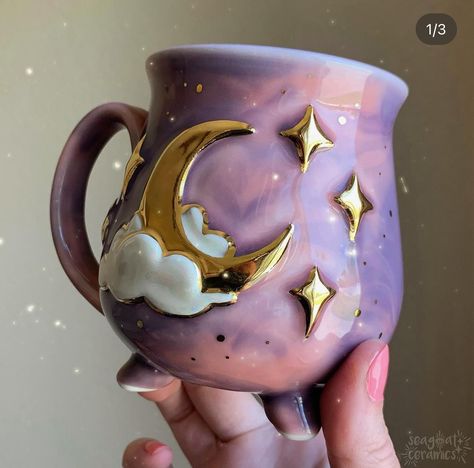 Mystical Ceramics, Ceramic Cup Designs, Pottery Mugs Ideas, Ceramic Cup Ideas, Fantasy Ceramics, Space Pottery, Handmade Pottery Mugs, Purple Mug, Traditional Pottery