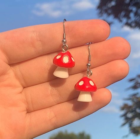 Cottagecore Mushroom, Mushroom Jewelry, Mushroom Earrings, Red Mushroom, Indie Jewelry, Mushroom Decor, Fairycore Cottagecore, Funky Earrings, Dope Jewelry