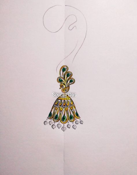 Gold jhumka design drawing Jhumka Illustration, Jhumka Drawing, Jhumka Design, Figure Sketches, French Clothing, Gold Jhumka, Jhumka Designs, Human Figure Sketches, Jewellery Design Sketches