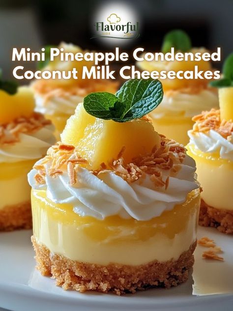 Pineapple Topping, Pineapple Cheesecake, Condensed Coconut Milk, Coconut Cheesecake, Hot Sauce Recipes, Pineapple Recipes, Canned Pineapple, Mini Cheesecakes, Crushed Pineapple