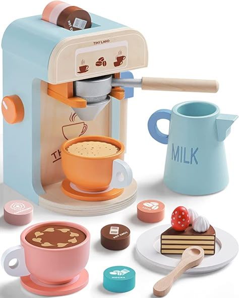 Girls Kitchen Set, Barista Coffee Machine, Kitchen Playsets, Toy Kitchen Set, Wooden Play Kitchen, Play Kitchen Accessories, Play Food Set, Pretend Play Food, Play Kitchens