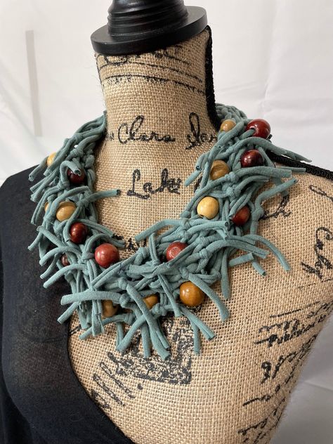 Textile Accessories, Locker Hooking, Tshirt Necklace, Knitted Necklace, Fabric Scarf, Rope Jewelry, Jacksonville Beach, Scarf Necklace, Fiber Jewelry