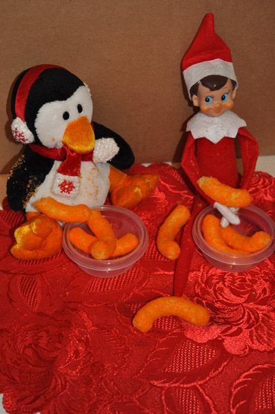 Buster "Elf on the Shelf" and Snowflake Penguin enjoying a Cheeto party! Penguin Christmas, The Penguin, Christmas Penguin, On The Shelf, The Elf, Elf On The Shelf, Winter Wonderland, Penguins, Christmas Decor