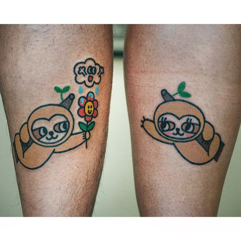 Cute sloth tattoos - matching couples tattoos Matching Sloth Tattoo, Tattoo Small Matching, Sloth Tattoos, Matching Couples Tattoos, Insect Tattoos, Sloth Tattoo, Tattoos Matching, Couples Tattoos, L Tattoo