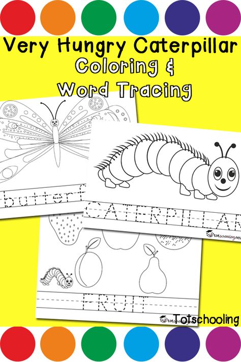 Very Hungry Caterpillar Printables, Eric Carle Activities, The Very Hungry Caterpillar Activities, Word Tracing, Hungry Caterpillar Craft, Hungry Caterpillar Activities, Butterflies Activities, Kindergarten Activity, Caterpillar Craft