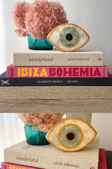 Evil Eye Decor Home, Evil Eye Room Decor Aesthetic, Evil Eye House Decor, Assouline Book Decor, Assouline Books Styling, Evil Eye Incense Holder, Hampers Baby, Pink Hamper, Evil Eye Cushion