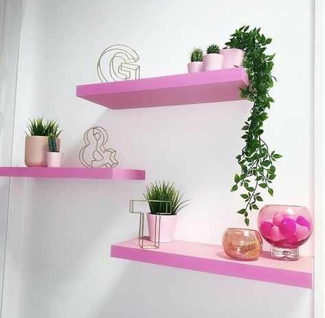 Hot Pink Bathroom Decor Ideas, Pink Grooming Salon, Pink Floating Shelves, Hot Pink Bathroom Aesthetic, Side Corner Decor, Pink Salon Aesthetic, Corner Decor Ideas, Pink Aesthetic Room Decor, Pink Aesthetic Room