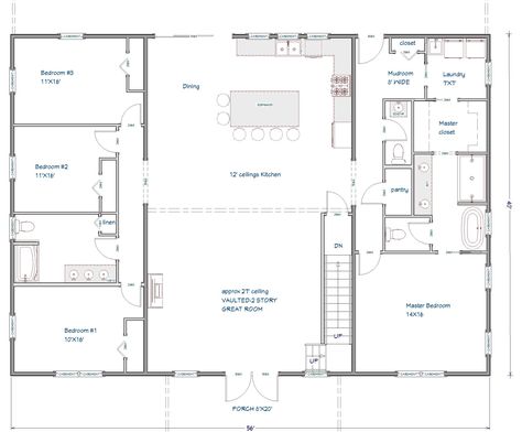 BM3192-Black Barndominium - Buildmax House Plans 4bd Barndominium, 60x80 Barndominium, 50x40 Barndominium Floor Plans, 60x40 Barndominium Floor Plans, 40x50 Barndominium, 40x60 Barndominium Floor Plans, Barndominium Layout, 40x60 Pole Barn House Plans, Loft House Plans