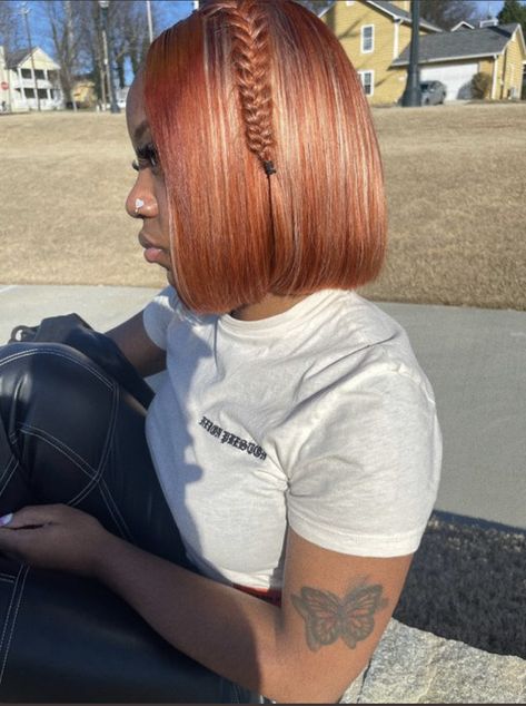 Colored Bob Wigs For Black Women, Bob Quick Weave Hairstyles With Color, Bob With Braids On Side, Colored Bob Hairstyles For Black Women, Bob With Streaks, Bumped Ends Bob, Colored Bob, Wig Installation, Color Bob