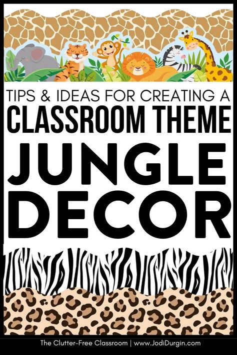 1st, 2nd, 3rd, 4th & 5th wanting to decorate with a Jungle Classroom Theme or Safari Door Decor Ideas will be thrilled with the inspiring photos & decorating tips by Clutter Free Classroom. Teachers in Elementary Schools wondering how to set up a classroom on a budget are going to love the bulletin board inspo, photos, & DIY tips for setting up their rooms for back to school helpful. You'll also find classroom decor bundles & theme ideas to be quick & easy! Classroom Animal Themes, Safari Classroom Bulletin Boards, Giraffe Classroom Decorations, Safari Bulletin Board Ideas, Jungle Theme Bulletin Boards, Jungle Theme Classroom Preschool, Diy Jungle Theme Decorations, Classroom Welcome Boards, Jungle Classroom Door