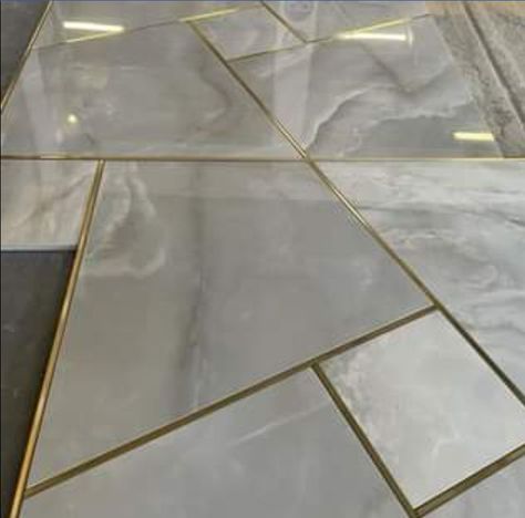 Floor with silver tiles and brass inserts Silver Tiles, Floor Inspiration, Balcony Tiles, Entrance Floor, Marble Flooring Design, Silver Tile, Luxury Tile, Floor Tile Design, Flooring Inspiration