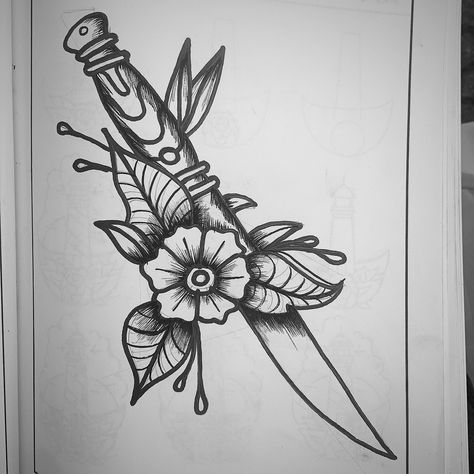 Old shook knife flash tattoo - disponible Traditional Knife Tattoo Design, Traditional Knife Tattoo, Knife Tattoo Design, Knife Tattoo, L Tattoo, Traditional Tattoo Sleeve, Patchwork Sleeve, Leg Sleeve, Leg Sleeves