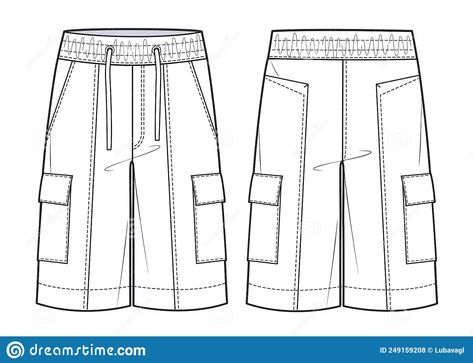 Fashion Flat Sketch, Sewing Journal, Shorts Drawing, Flat Drawings, Drawing Template, Flat Sketches, Short Men Fashion, Shorts Fashion, Drawing Templates