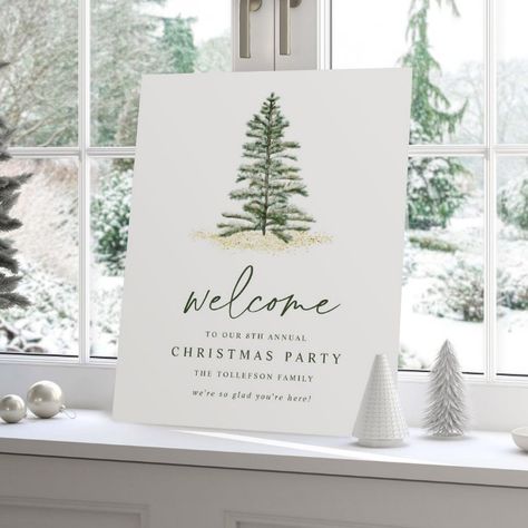 Holiday Party Welcome Sign, Christmas Party Welcome Sign, Christmas Welcome Signs, Snowy Watercolor, Christmas Party Sign, Elegant Christmas Party Invitations, Christmas Signage, Modern Christmas Party, White Christmas Party