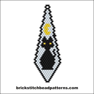 Moon Over Cat Scene Halloween Brick Stitch Beaded Earring Pattern Color Chart Halloween Beaded Jewelry, Hoop Earrings Diy, Beaded Banners, Bead Earring, Cat Bead, Beaded Earrings Tutorials, Halloween Beads, Brick Stitch Earrings, Brick Stitch Pattern