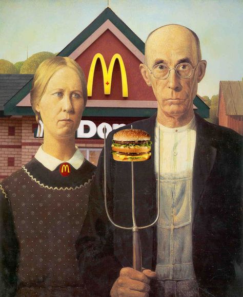 Gothic Study, American Gothic Painting, American Gothic Parody, Grant Wood American Gothic, Mona Lisa Parody, Logos Retro, Grant Wood, Pizza Pie, American Gothic