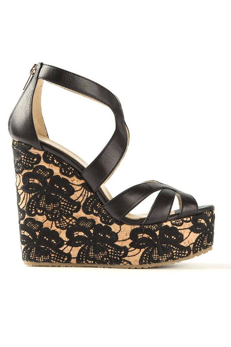 29 Floral Accessories To Get You Ready For Spring - Elle How To Wear Makeup, Lace Wedges, Floral Wedges, Jimmy Choo Sandals, Jimmy Choo Heels, Black Leather Wedges, Platform Wedge Heels, Cork Wedges Sandals, Floral Accessories