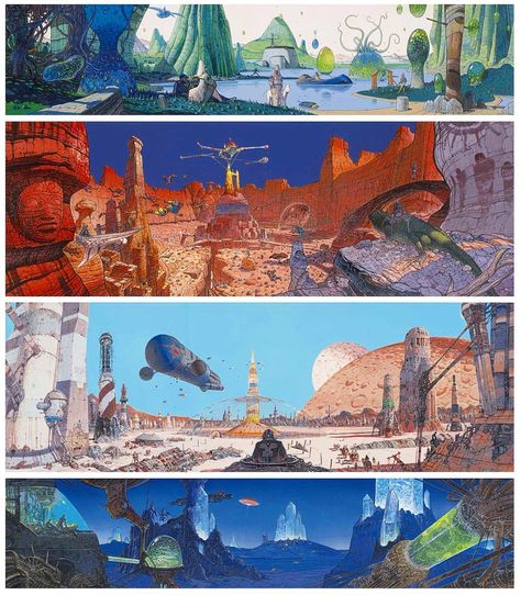 70s Sci-Fi Art on Instagram: “Wide sci-fi landscapes by Moebius” Mobius Art Jean Giraud, Moebius Art Jean Giraud, Landscape Architecture Concept, Architecture Concept Design, Mobius Art, Jean Giraud Moebius, Jean “moebius” Giraud, Moebius Art, Sci Fi Landscape