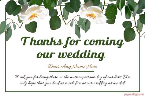 Thank You For Coming To Our Wedding Message Cards Floral Card Template, Wedding Thank You Messages, Wedding Thank You Cards Wording, Thanks Messages, Wedding Message, Thank You Card Wording, Wedding Messages, Message Cards, Thank You Greetings