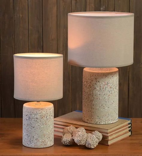 Cement Lamp, Large Table Lamps, Small Table Lamp, White Lamp Shade, Ceramic Light, White Brass, White Lamp, Concrete Diy, Modern Round