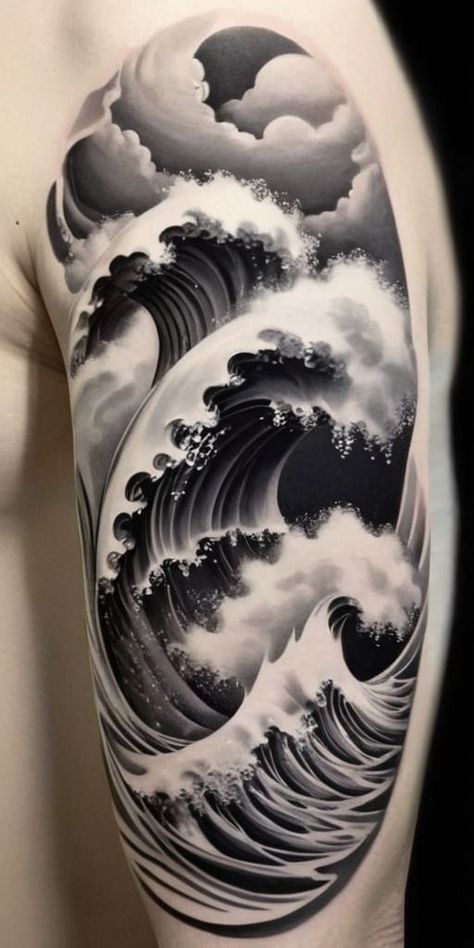 Waves Tattoo Design, Wave Tattoo Sleeve, Japanese Water Tattoo, Waves Sketch, Ocean Wave Tattoo, Japanese Wave Tattoos, Underwater Tattoo, Wellen Tattoo, Japanese Hand Tattoos